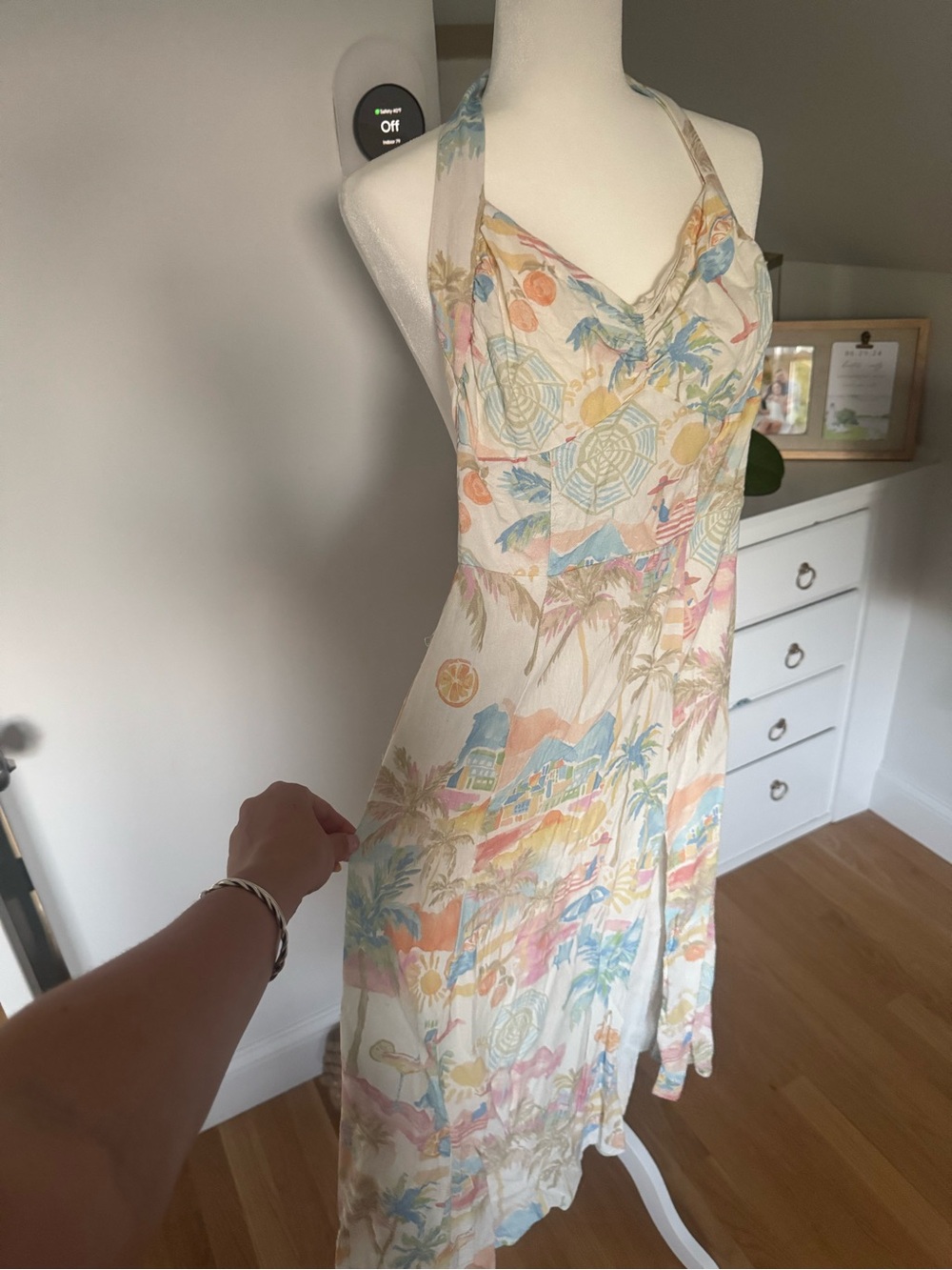 Halter dress size small Pastel Tropical Print midi Dress